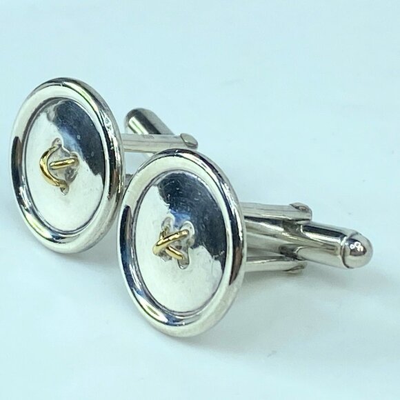 Vintage Tiffany & Co. Cufflinks Gold K18YG x Sterling Silver Button motif SS119 - Picture 3 of 7